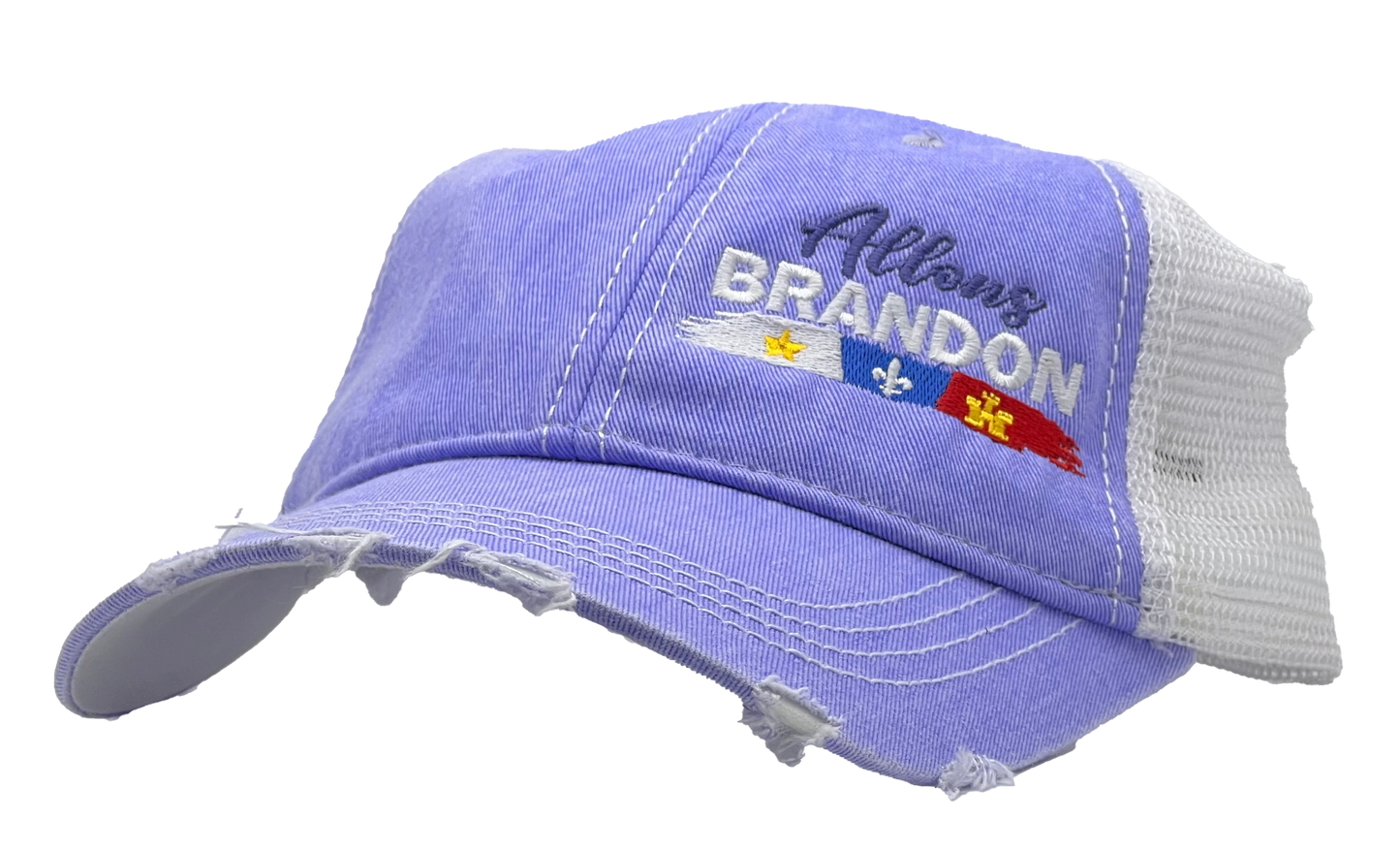 Allons BRANDON Ponytail Distressed Ball Cap - LAVENDER/WHITE