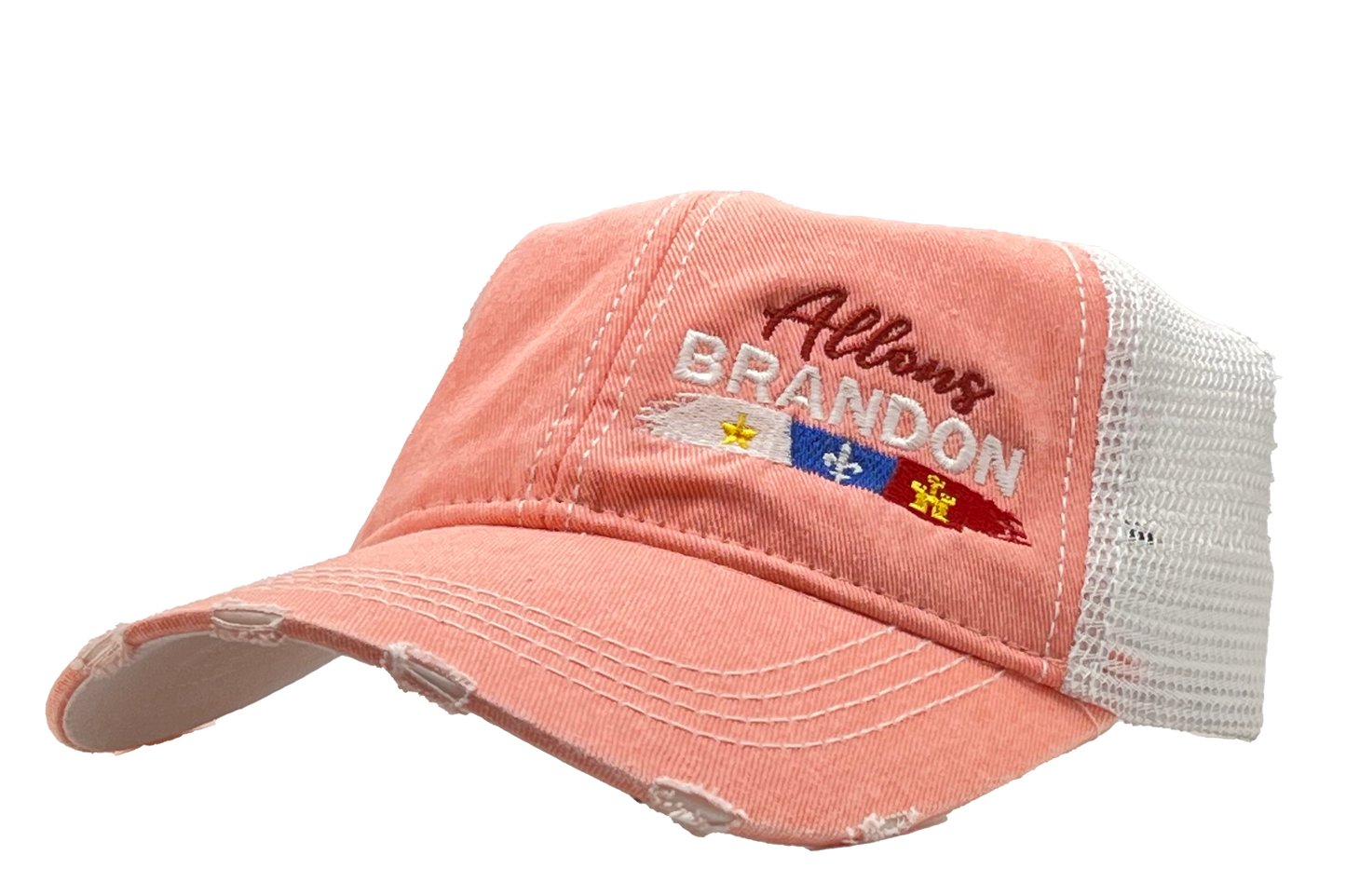 Allons BRANDON Pony Tail Distressed Ball Cap - SALMON/WHITE