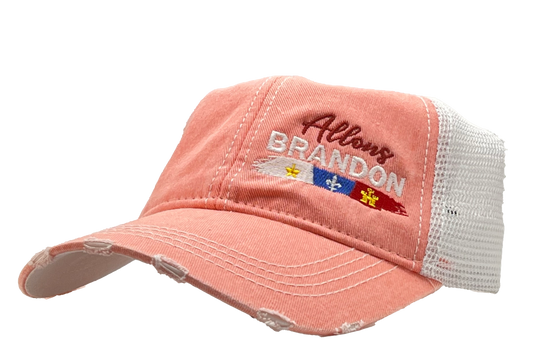 Allons BRANDON Pony Tail Distressed Ball Cap - SALMON/WHITE