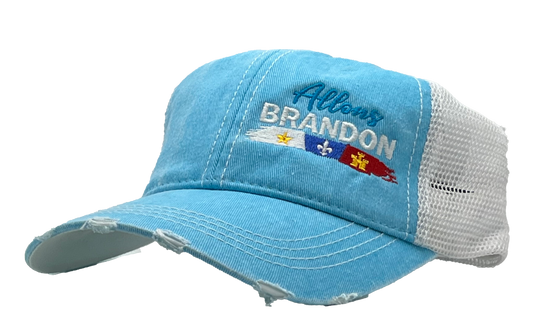 Allons BRANDON Ponytail Distressed Ball Cap - TURQUOISE/WHITE